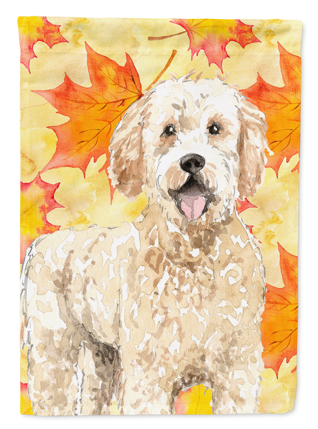 Fall Leaves Goldendoodle House Flag 28x40 Porch Sleeve Pole Decorative Outside Yard Banner Artwork Wall Hanging, Polyester