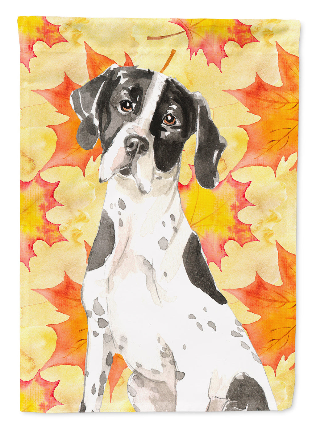 Fall Leaves English Pointer House Flag 28x40 Porch Sleeve Pole Decorative Outside Yard Banner Artwork Wall Hanging, Polyester