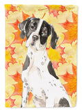 Fall Leaves English Pointer House Flag 28x40 Porch Sleeve Pole Decorative Outside Yard Banner Artwork Wall Hanging, Polyester