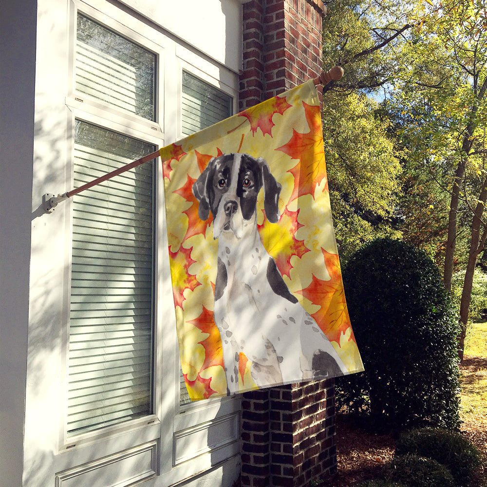 Fall Leaves English Pointer House Flag 28x40 Porch Sleeve Pole Decorative Outside Yard Banner Artwork Wall Hanging, Polyester