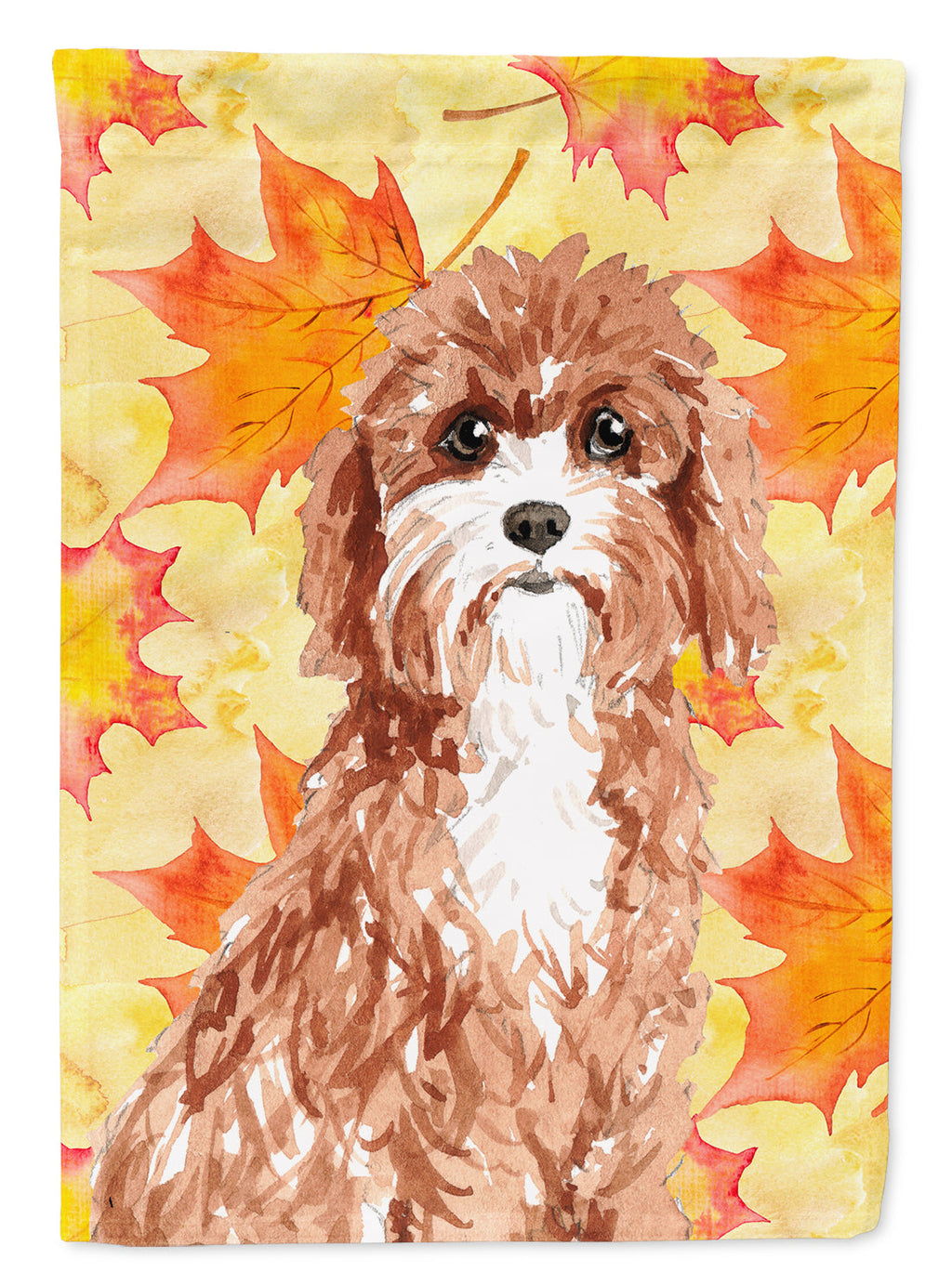 Fall Leaves Cavapoo House Flag 28x40 Porch Sleeve Pole Decorative Outside Yard Banner Artwork Wall Hanging, Polyester