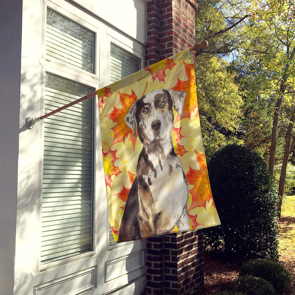 Fall Leaves Catahoula Leopard Dog House Flag 28x40 Porch Sleeve Pole Decorative Outside Yard Banner Artwork Wall Hanging, Polyester