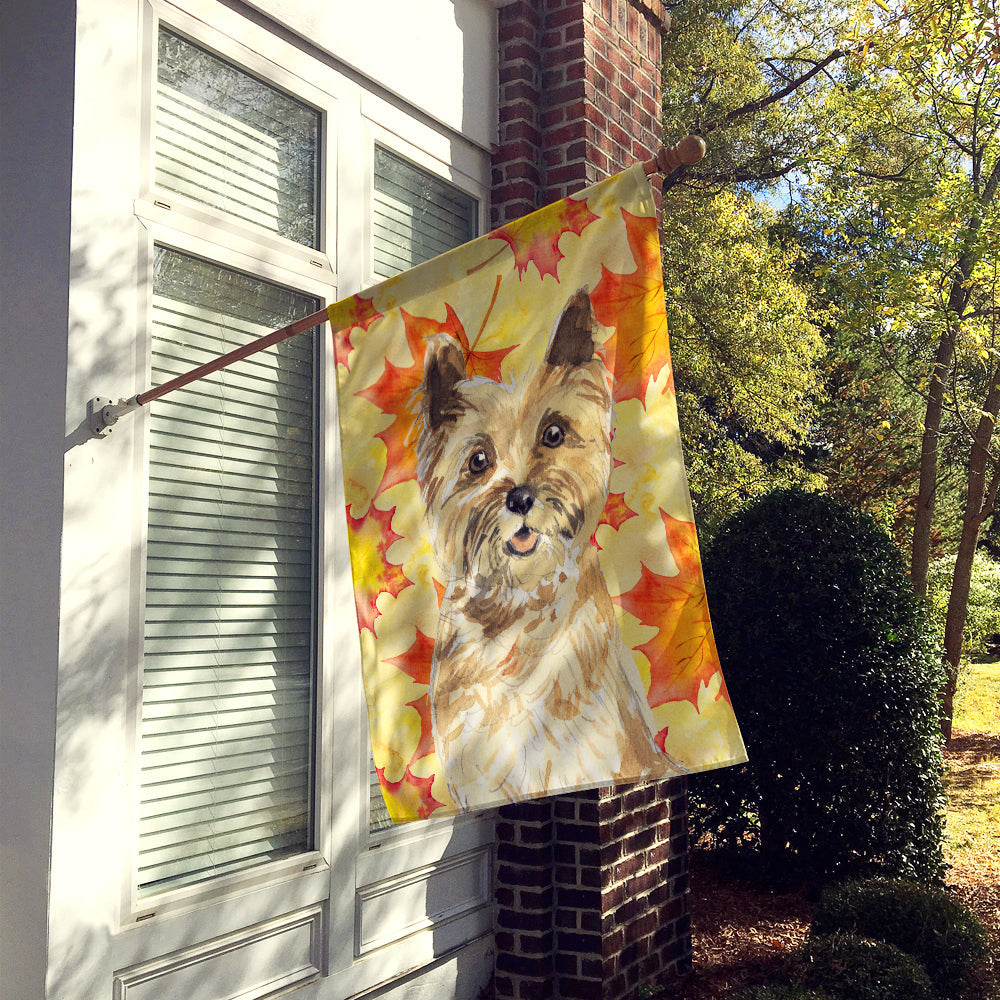 Fall Leaves Cairn Terrier House Flag 28x40 Porch Sleeve Pole Decorative Outside Yard Banner Artwork Wall Hanging, Polyester