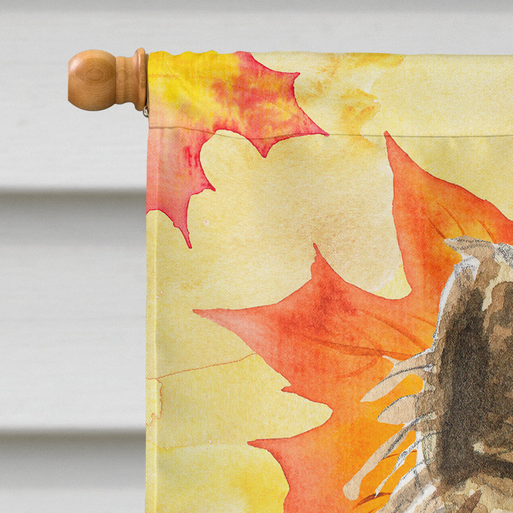 Fall Leaves Cairn Terrier House Flag 28x40 Porch Sleeve Pole Decorative Outside Yard Banner Artwork Wall Hanging, Polyester