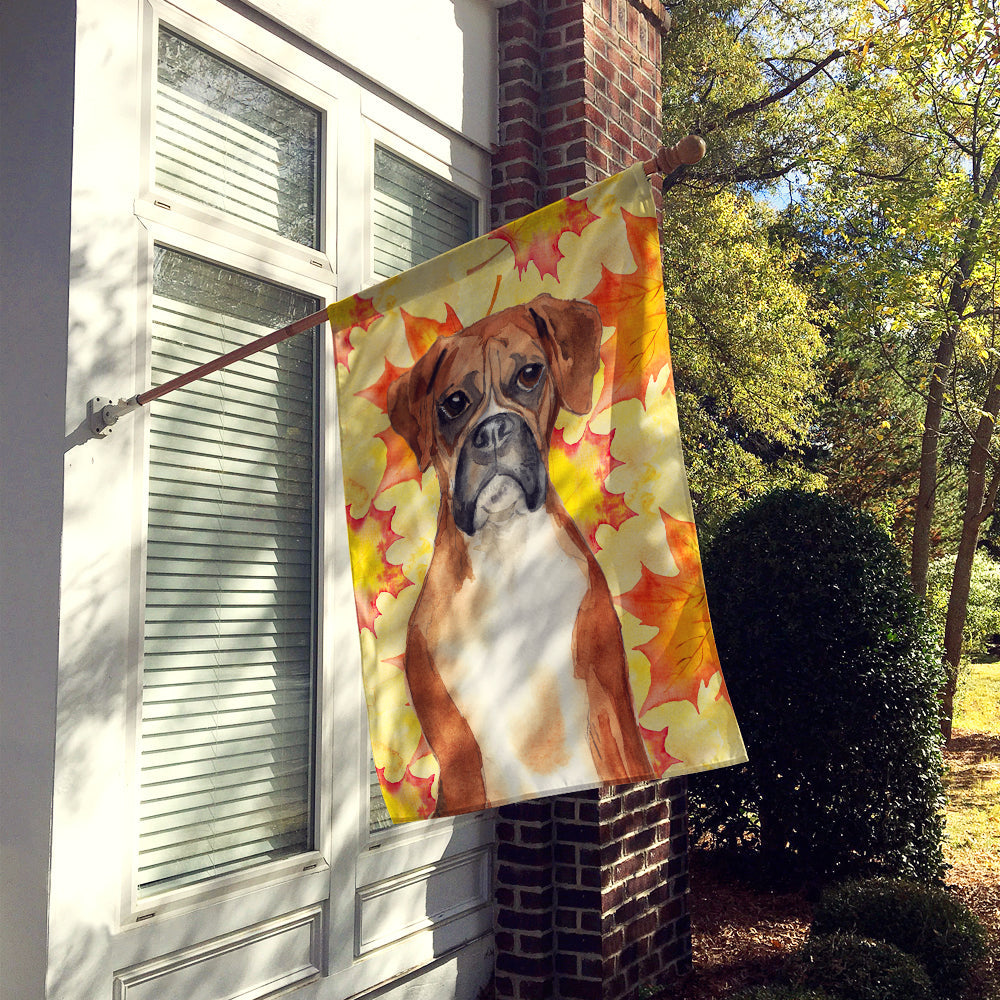 Fall Leaves Boxer House Flag 28x40 Porch Sleeve Pole Decorative Outside Yard Banner Artwork Wall Hanging, Polyester
