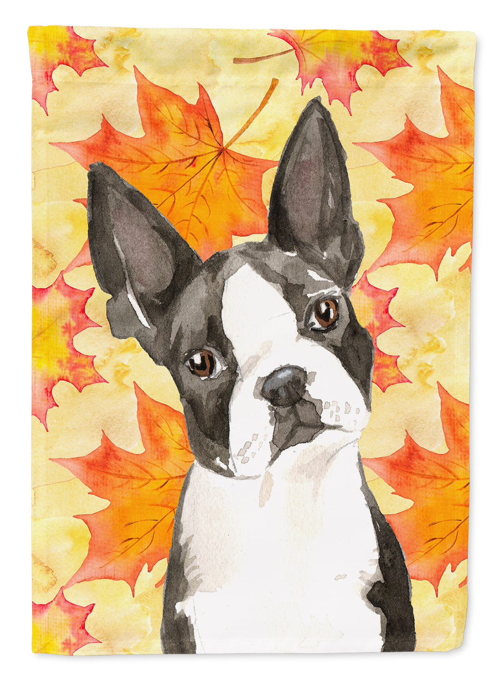 Fall Leaves Boston Terrier House Flag 28x40 Porch Sleeve Pole Decorative Outside Yard Banner Artwork Wall Hanging, Polyester