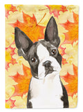 Fall Leaves Boston Terrier House Flag 28x40 Porch Sleeve Pole Decorative Outside Yard Banner Artwork Wall Hanging, Polyester