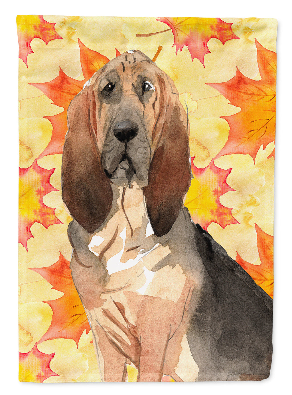 Fall Leaves Bloodhound House Flag 28x40 Porch Sleeve Pole Decorative Outside Yard Banner Artwork Wall Hanging, Polyester