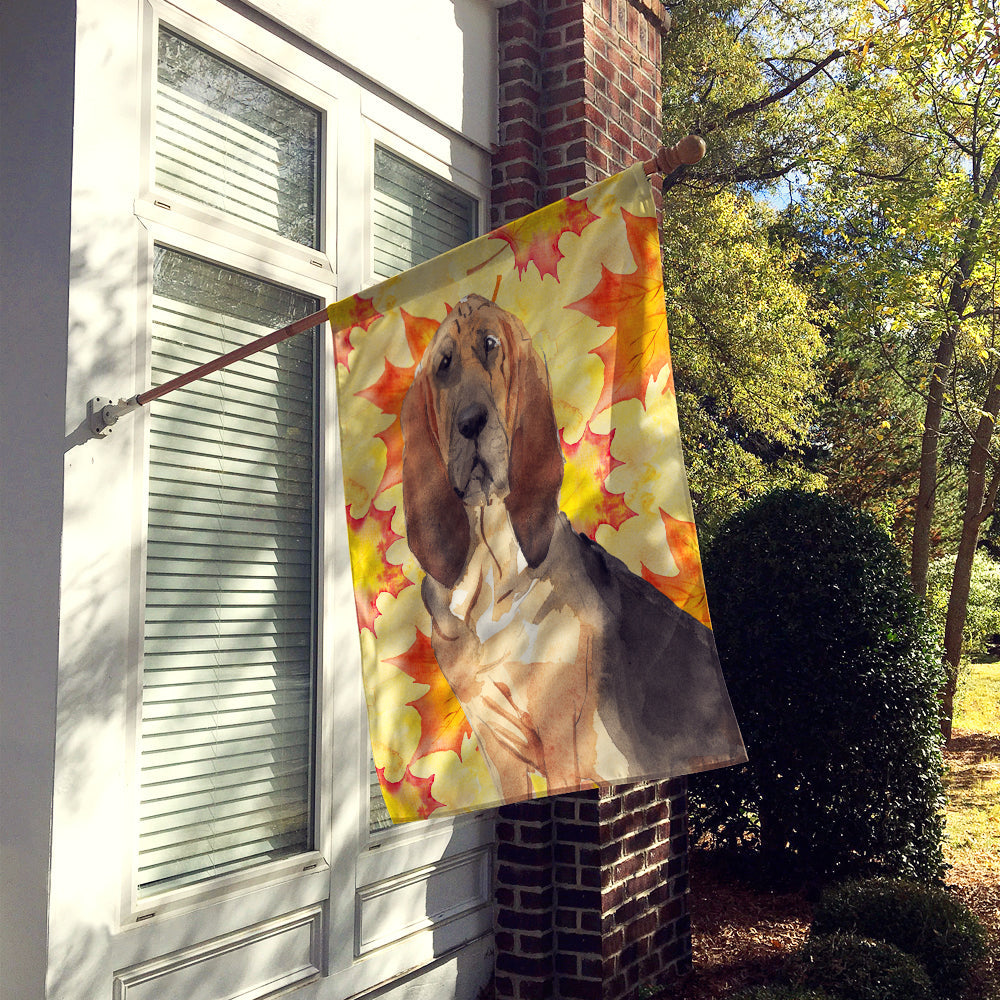 Fall Leaves Bloodhound House Flag 28x40 Porch Sleeve Pole Decorative Outside Yard Banner Artwork Wall Hanging, Polyester
