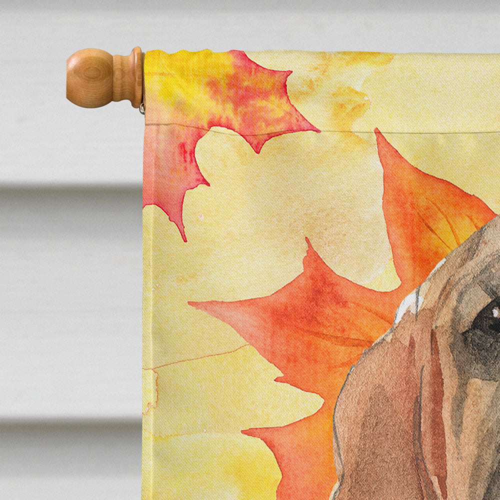 Fall Leaves Bloodhound House Flag 28x40 Porch Sleeve Pole Decorative Outside Yard Banner Artwork Wall Hanging, Polyester