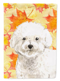 Fall Leaves Bichon Frise House Flag 28x40 Porch Sleeve Pole Decorative Outside Yard Banner Artwork Wall Hanging, Polyester