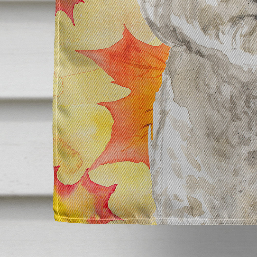 Fall Leaves Bichon Frise House Flag 28x40 Porch Sleeve Pole Decorative Outside Yard Banner Artwork Wall Hanging, Polyester