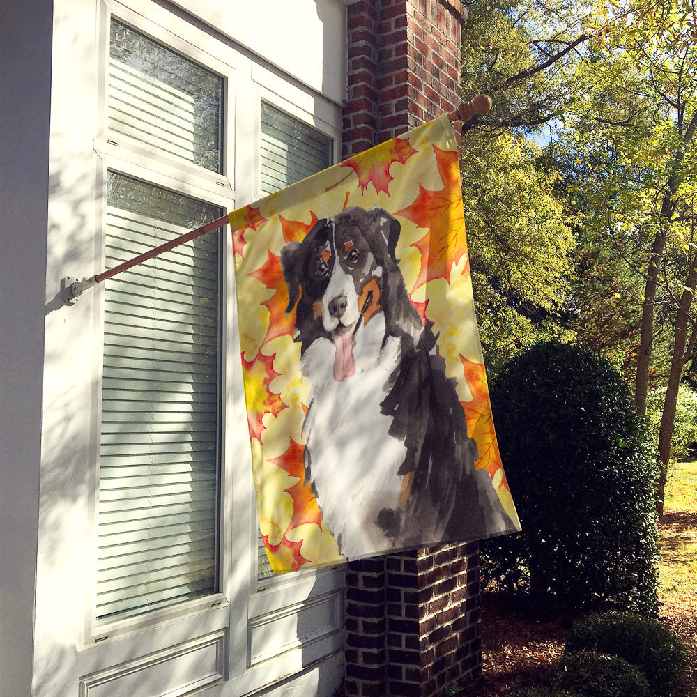 Fall Leaves Bernese Mountain Dog House Flag 28x40 Porch Sleeve Pole Decorative Outside Yard Banner Artwork Wall Hanging, Polyester