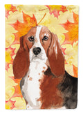 Fall Leaves Basset Hound House Flag 28x40 Porch Sleeve Pole Decorative Outside Yard Banner Artwork Wall Hanging, Polyester