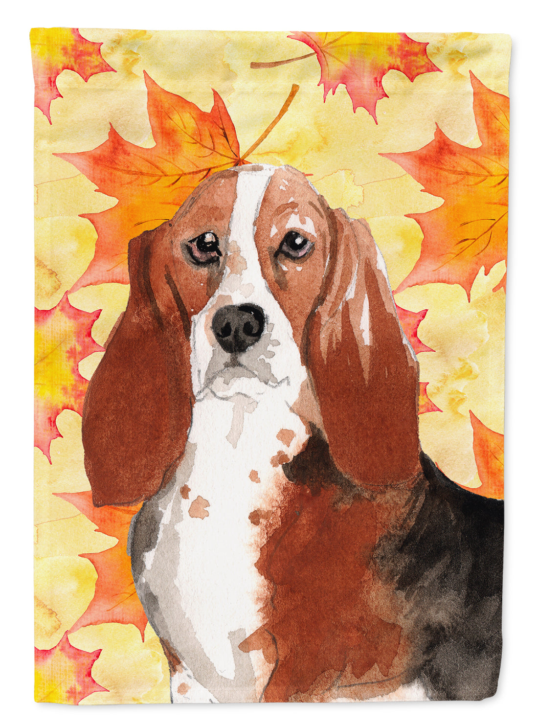 Fall Leaves Basset Hound House Flag 28x40 Porch Sleeve Pole Decorative Outside Yard Banner Artwork Wall Hanging, Polyester