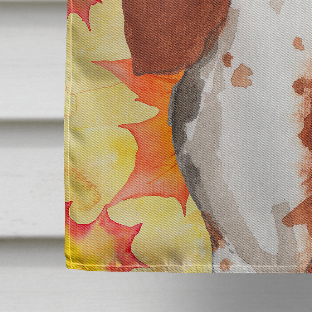 Fall Leaves Basset Hound House Flag 28x40 Porch Sleeve Pole Decorative Outside Yard Banner Artwork Wall Hanging, Polyester