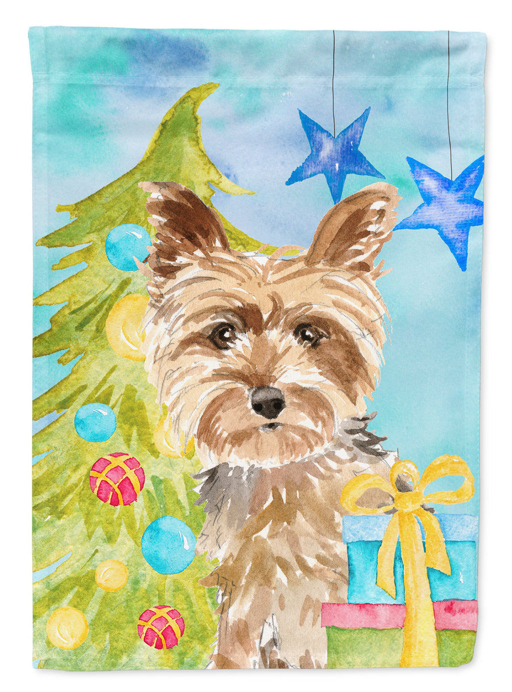 Christmas Tree Yorkie Yorkshire Terrier House Flag 28x40 Porch Sleeve Pole Decorative Outside Yard Banner Artwork Wall Hanging, Polyester