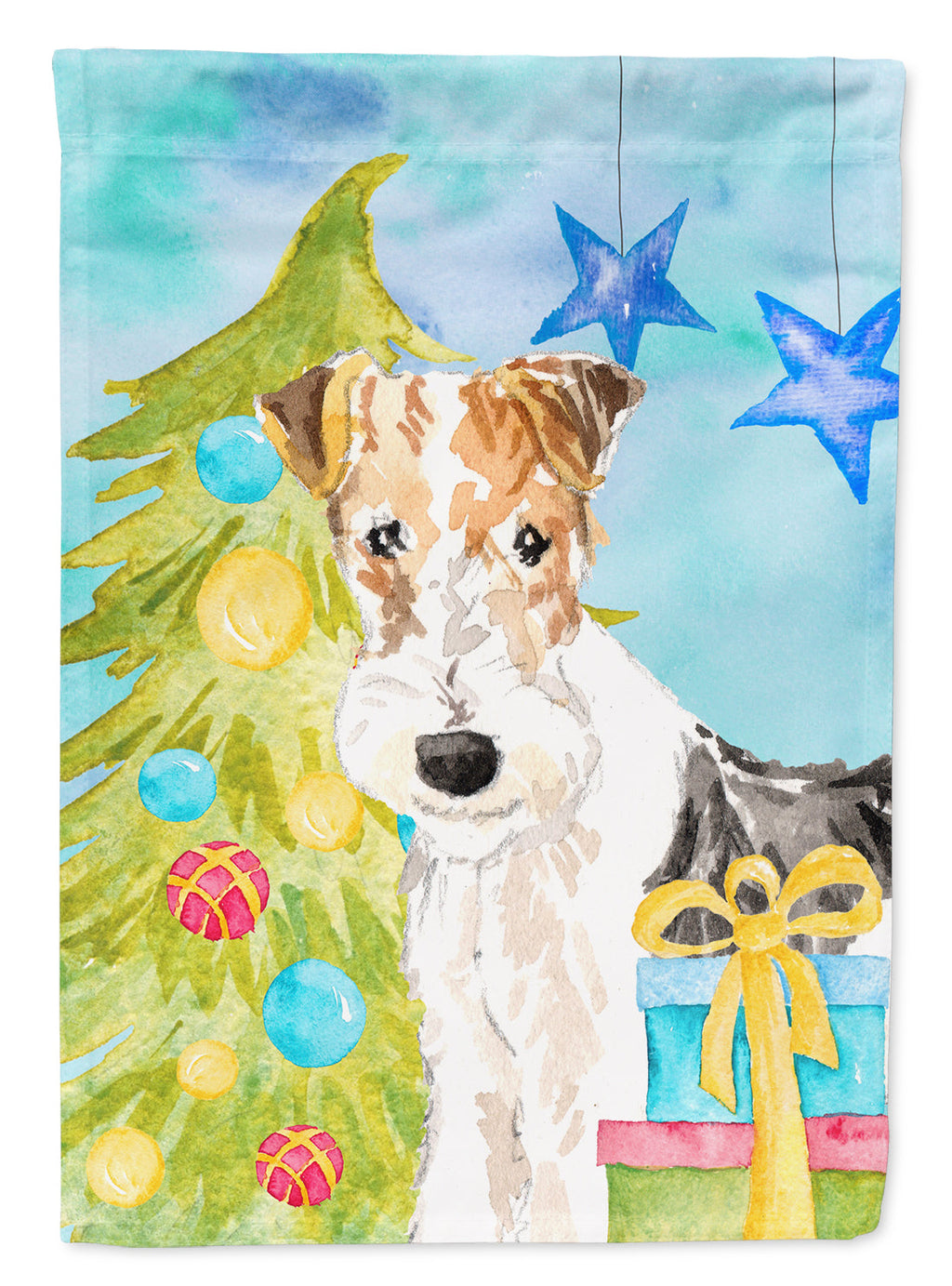 Christmas Tree Fox Terrier House Flag 28x40 Porch Sleeve Pole Decorative Outside Yard Banner Artwork Wall Hanging, Polyester