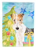 Christmas Tree Fox Terrier House Flag 28x40 Porch Sleeve Pole Decorative Outside Yard Banner Artwork Wall Hanging, Polyester