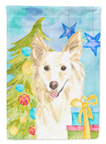 Christmas Tree White Collie House Flag 28x40 Porch Sleeve Pole Decorative Outside Yard Banner Artwork Wall Hanging, Polyester
