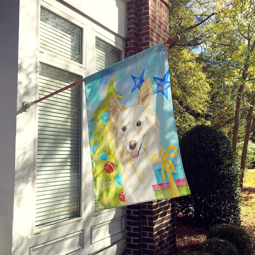 Christmas Tree White Collie House Flag 28x40 Porch Sleeve Pole Decorative Outside Yard Banner Artwork Wall Hanging, Polyester