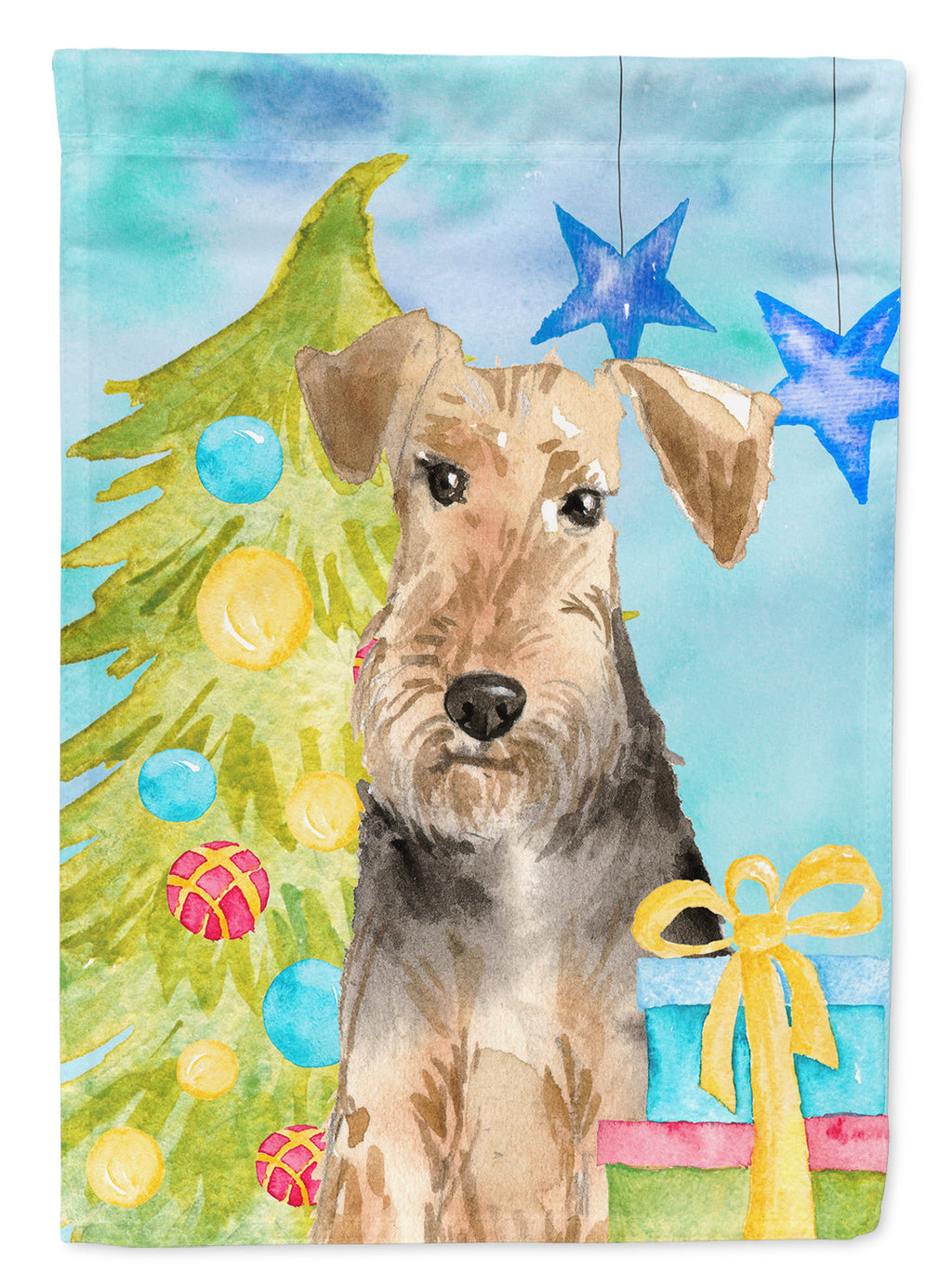 Christmas Tree Welsh Terrier House Flag 28x40 Porch Sleeve Pole Decorative Outside Yard Banner Artwork Wall Hanging, Polyester