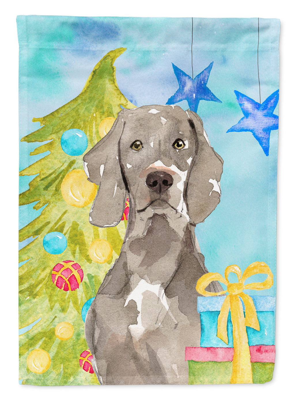 Christmas Tree Weimaraner House Flag 28x40 Porch Sleeve Pole Decorative Outside Yard Banner Artwork Wall Hanging, Polyester