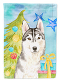 Christmas Tree Siberian Husky House Flag 28x40 Porch Sleeve Pole Decorative Outside Yard Banner Artwork Wall Hanging, Polyester