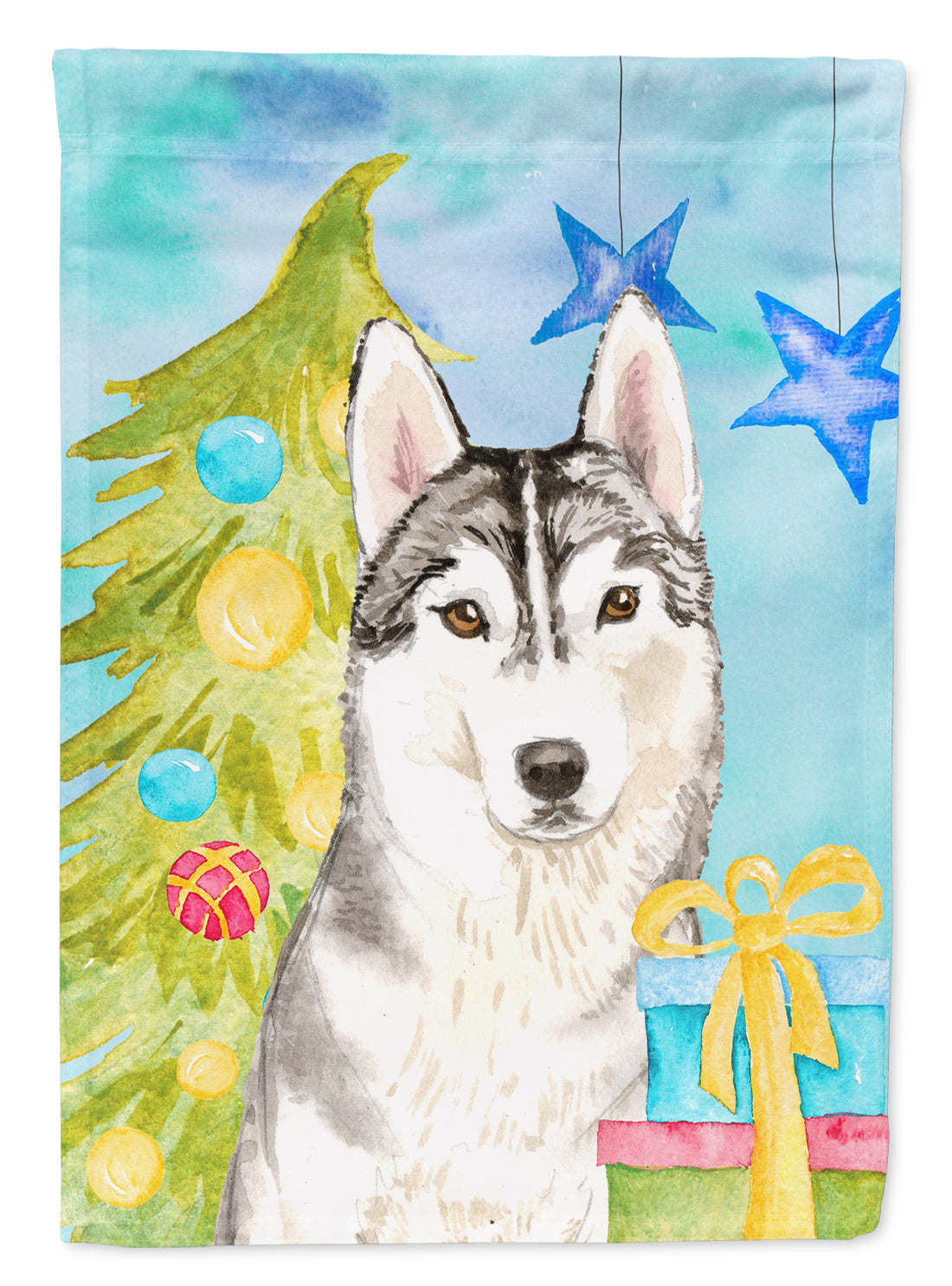 Christmas Tree Siberian Husky House Flag 28x40 Porch Sleeve Pole Decorative Outside Yard Banner Artwork Wall Hanging, Polyester
