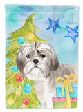 Christmas Tree Shih Tzu Puppy House Flag 28x40 Porch Sleeve Pole Decorative Outside Yard Banner Artwork Wall Hanging, Polyester