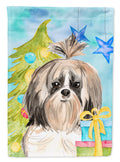 Christmas Tree Shih Tzu House Flag 28x40 Porch Sleeve Pole Decorative Outside Yard Banner Artwork Wall Hanging, Polyester