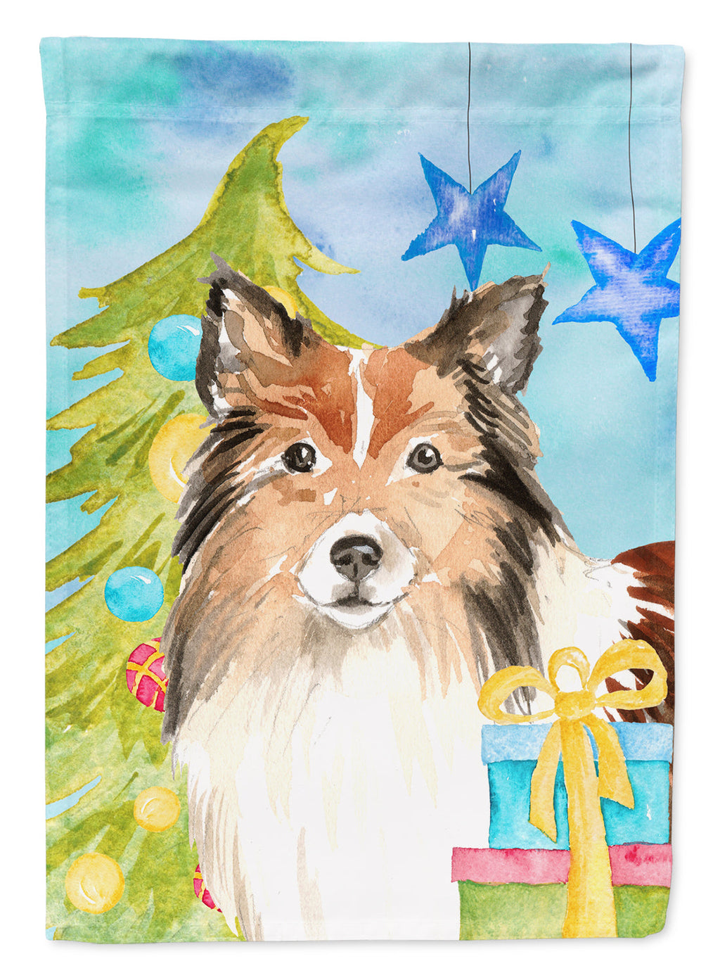 Christmas Tree Sheltie House Flag 28x40 Porch Sleeve Pole Decorative Outside Yard Banner Artwork Wall Hanging, Polyester