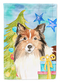 Christmas Tree Sheltie House Flag 28x40 Porch Sleeve Pole Decorative Outside Yard Banner Artwork Wall Hanging, Polyester