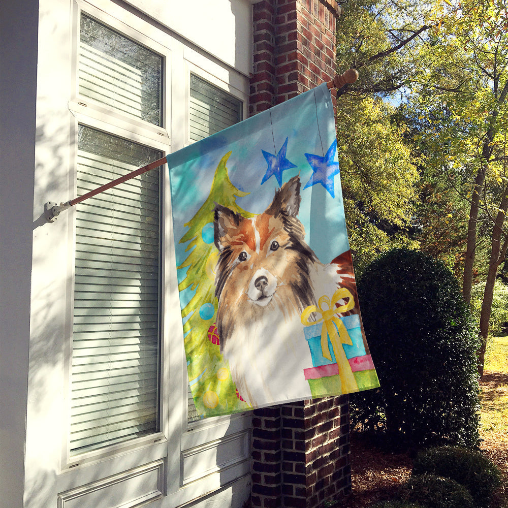 Christmas Tree Sheltie House Flag 28x40 Porch Sleeve Pole Decorative Outside Yard Banner Artwork Wall Hanging, Polyester