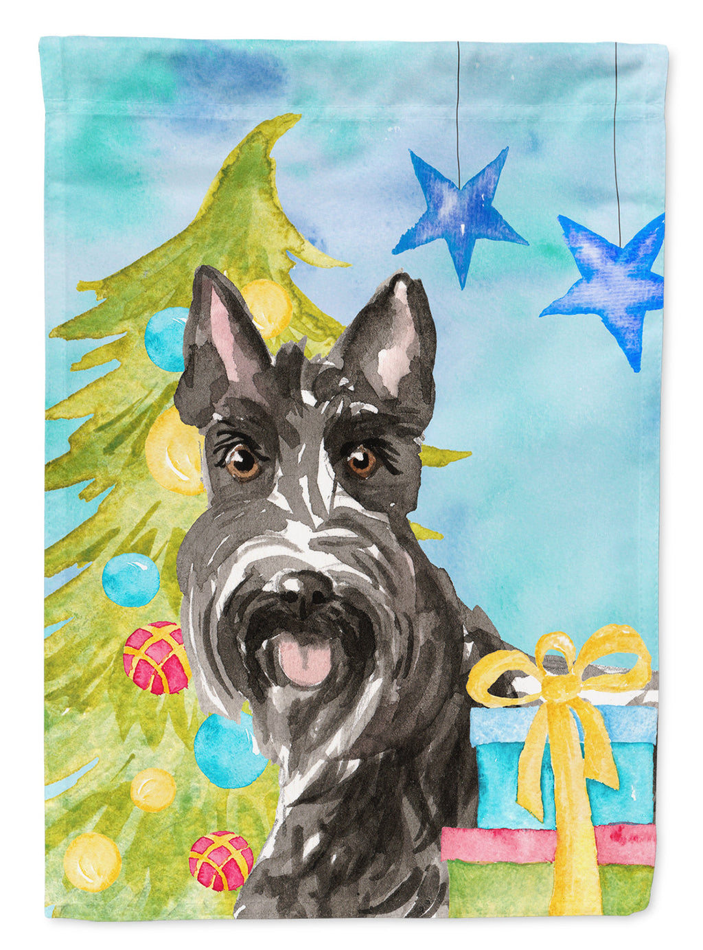 Christmas Tree Scottish Terrier House Flag 28x40 Porch Sleeve Pole Decorative Outside Yard Banner Artwork Wall Hanging, Polyester