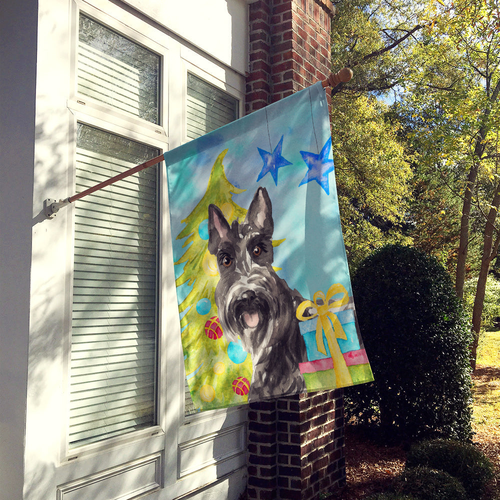Christmas Tree Scottish Terrier House Flag 28x40 Porch Sleeve Pole Decorative Outside Yard Banner Artwork Wall Hanging, Polyester