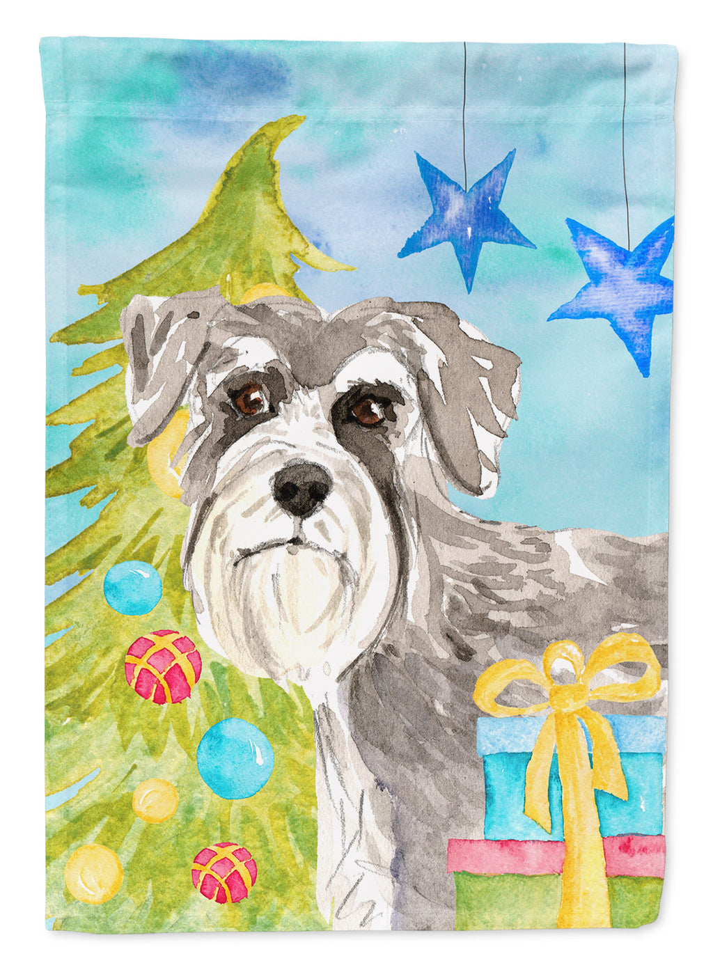 Christmas Tree Schnauzer #1 House Flag 28x40 Porch Sleeve Pole Decorative Outside Yard Banner Artwork Wall Hanging, Polyester