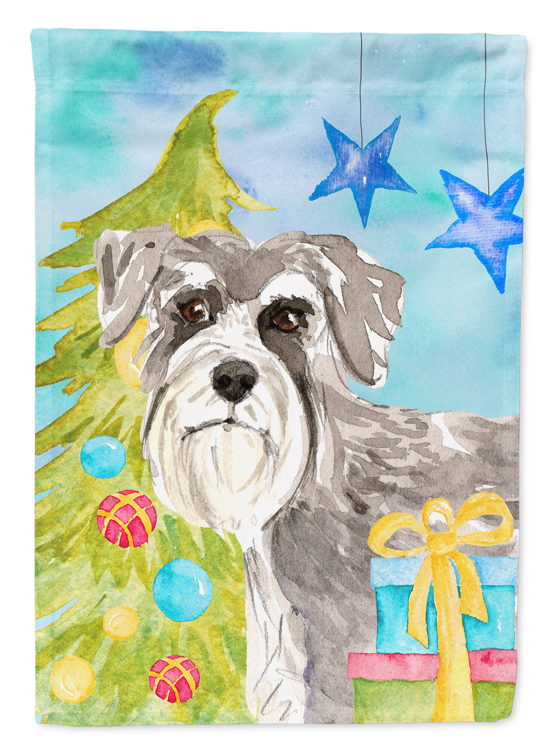 Christmas Tree Schnauzer #1 House Flag 28x40 Porch Sleeve Pole Decorative Outside Yard Banner Artwork Wall Hanging, Polyester