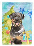 Christmas Tree Rottweiler House Flag 28x40 Porch Sleeve Pole Decorative Outside Yard Banner Artwork Wall Hanging, Polyester