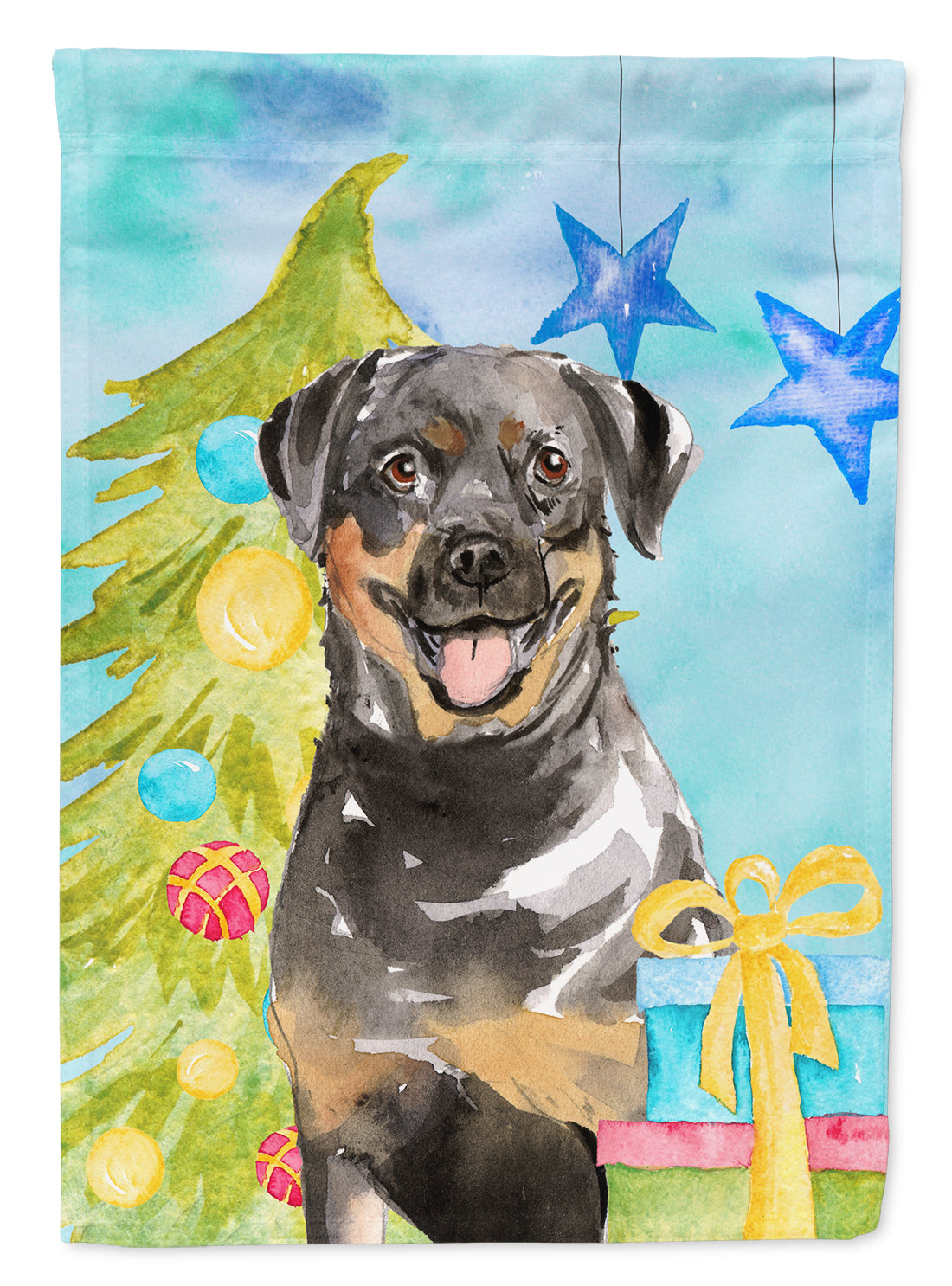 Christmas Tree Rottweiler House Flag 28x40 Porch Sleeve Pole Decorative Outside Yard Banner Artwork Wall Hanging, Polyester