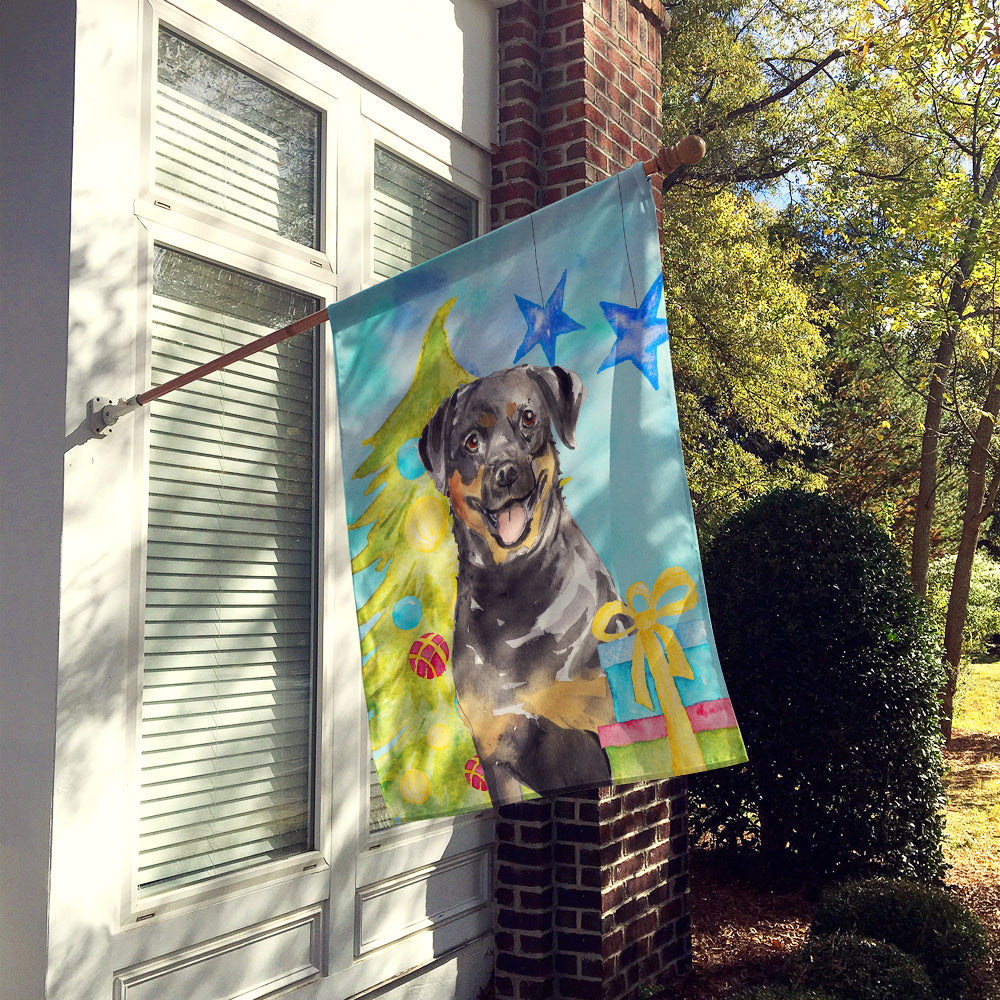 Christmas Tree Rottweiler House Flag 28x40 Porch Sleeve Pole Decorative Outside Yard Banner Artwork Wall Hanging, Polyester