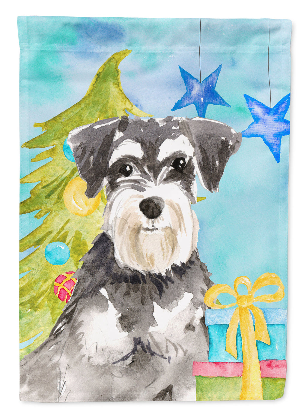 Christmas Tree Schnauzer #2 House Flag 28x40 Porch Sleeve Pole Decorative Outside Yard Banner Artwork Wall Hanging, Polyester