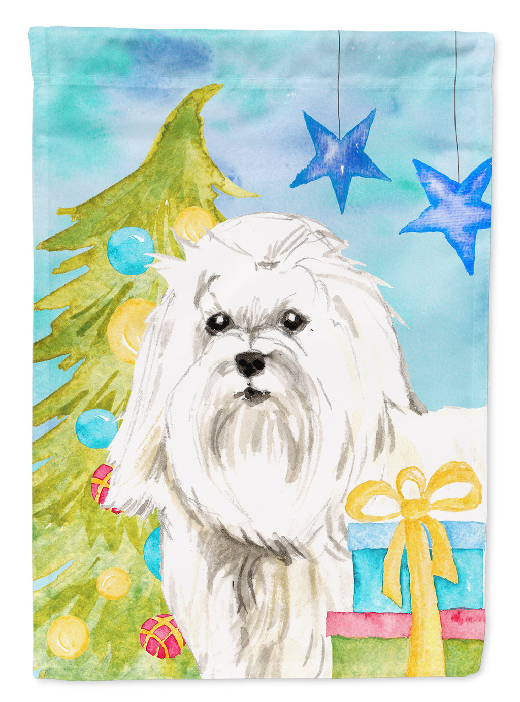 Christmas Tree Maltese House Flag 28x40 Porch Sleeve Pole Decorative Outside Yard Banner Artwork Wall Hanging, Polyester