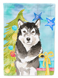 Christmas Tree Alaskan Malamute House Flag 28x40 Porch Sleeve Pole Decorative Outside Yard Banner Artwork Wall Hanging, Polyester