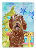 Christmas Tree Labradoodle House Flag 28x40 Porch Sleeve Pole Decorative Outside Yard Banner Artwork Wall Hanging, Polyester