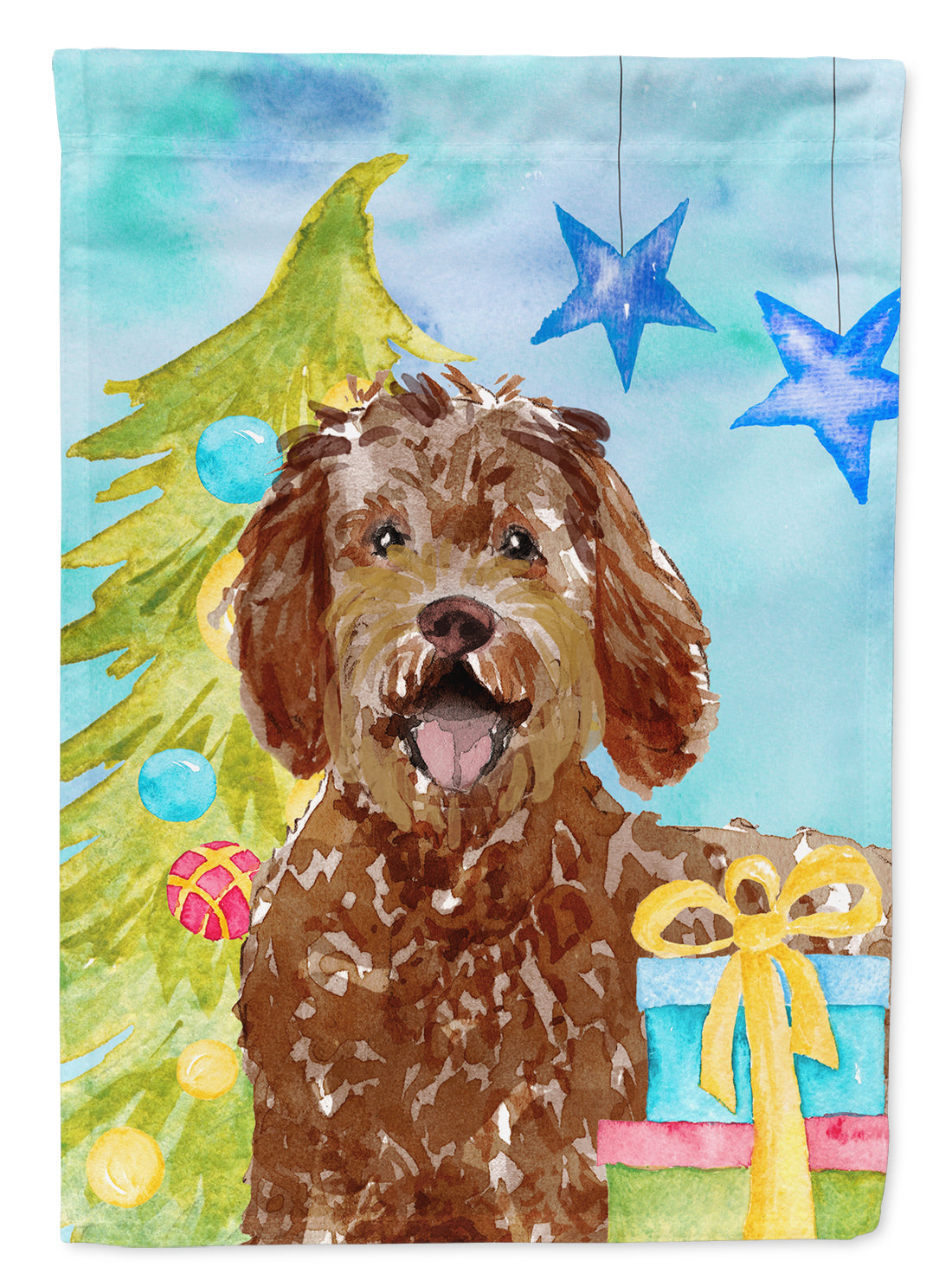Christmas Tree Labradoodle House Flag 28x40 Porch Sleeve Pole Decorative Outside Yard Banner Artwork Wall Hanging, Polyester