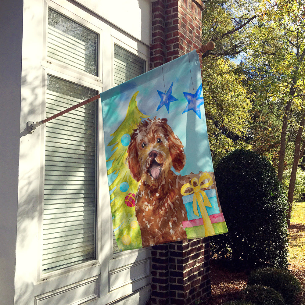 Christmas Tree Labradoodle House Flag 28x40 Porch Sleeve Pole Decorative Outside Yard Banner Artwork Wall Hanging, Polyester