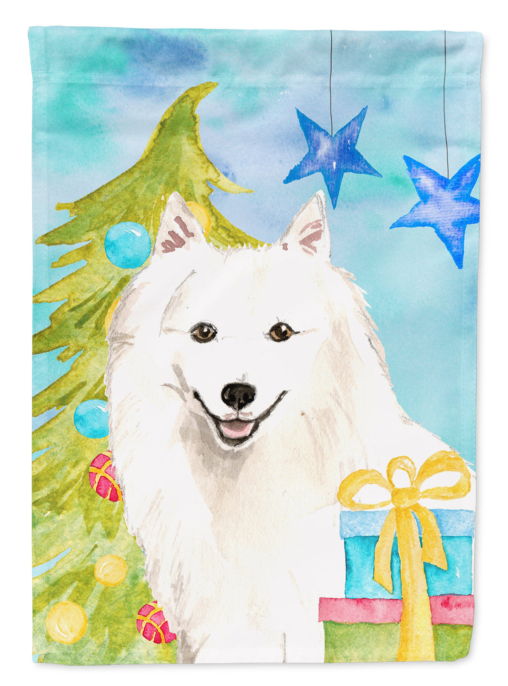 Christmas Tree Japanese Spitz House Flag 28x40 Porch Sleeve Pole Decorative Outside Yard Banner Artwork Wall Hanging, Polyester