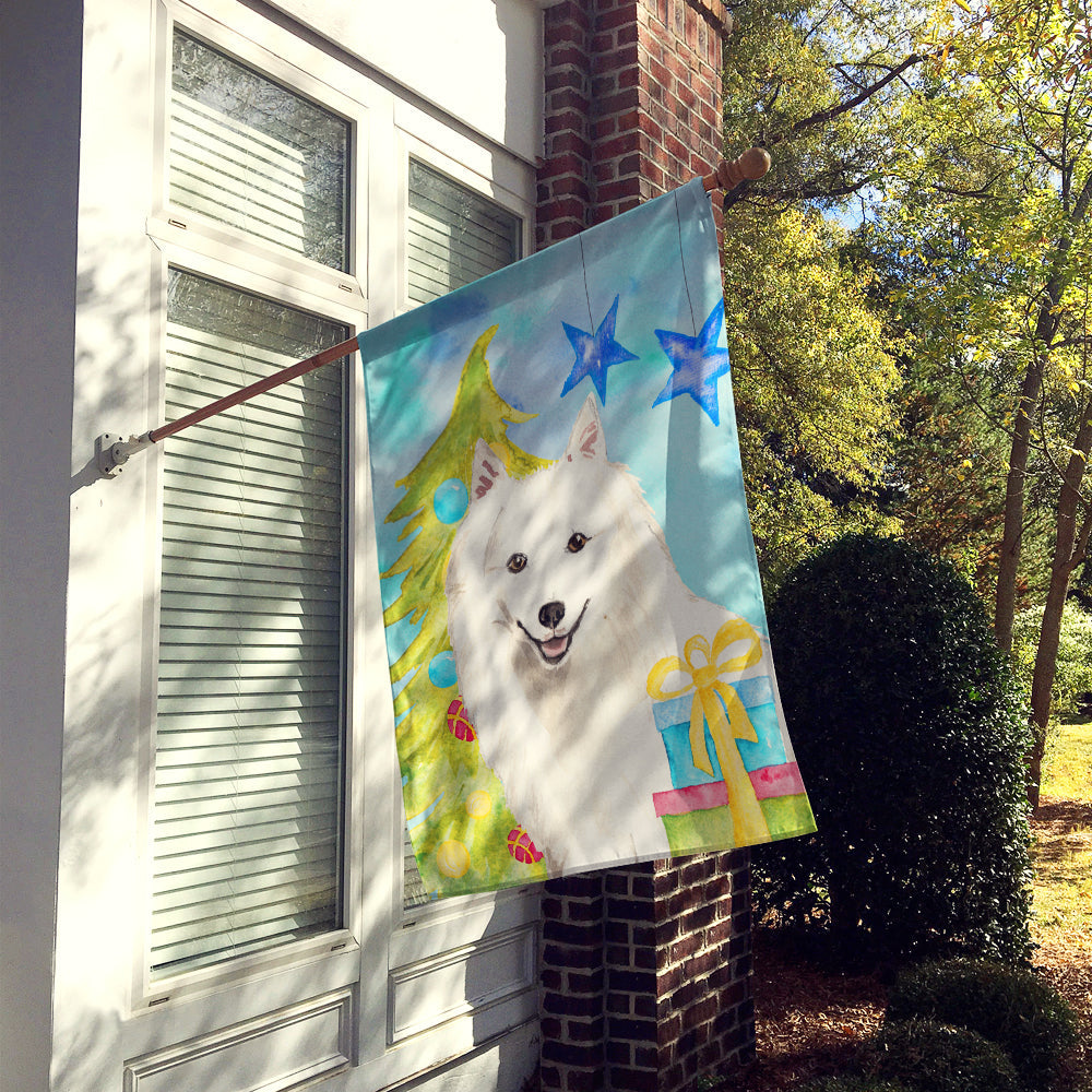 Christmas Tree Japanese Spitz House Flag 28x40 Porch Sleeve Pole Decorative Outside Yard Banner Artwork Wall Hanging, Polyester