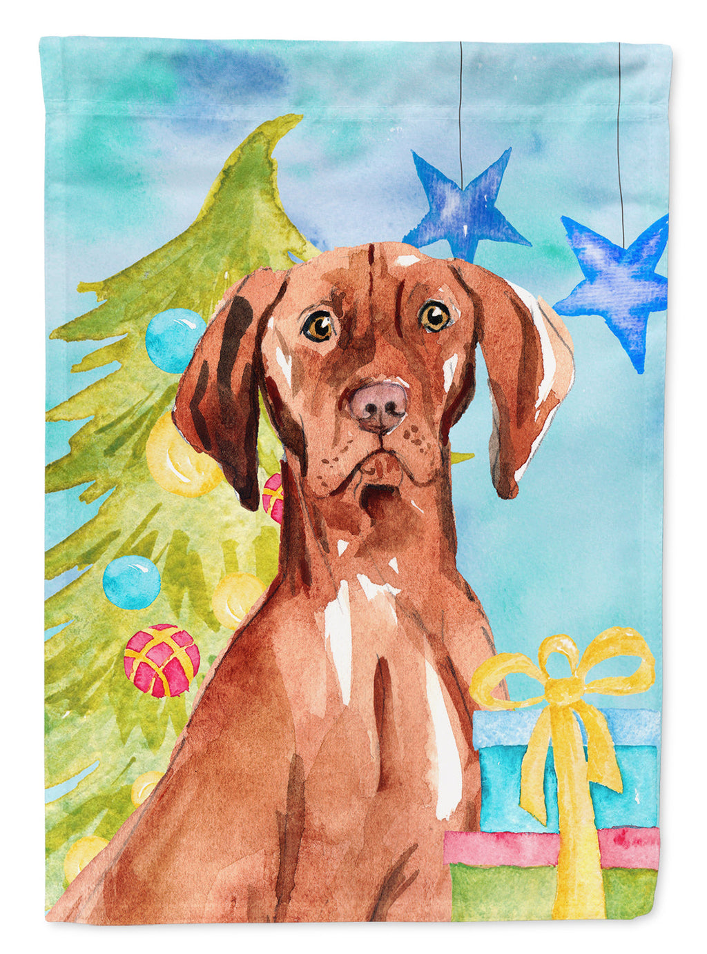 Christmas Tree Vizsla House Flag 28x40 Porch Sleeve Pole Decorative Outside Yard Banner Artwork Wall Hanging, Polyester